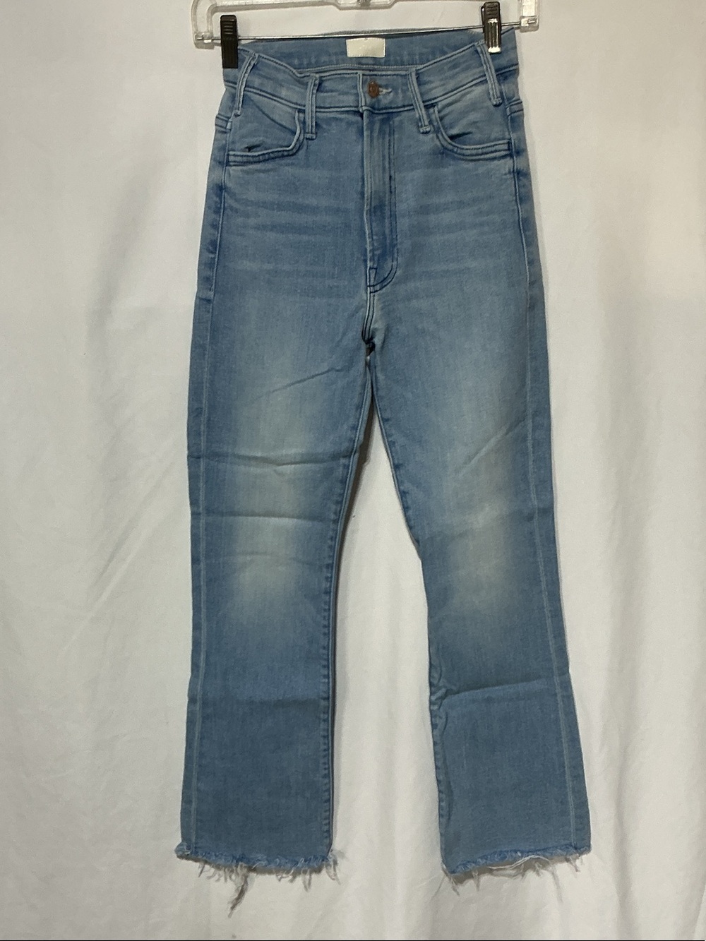 MOTHER The Hustler Ankle Fray Blue Denim Jeans with White Leather Tag Sz 25